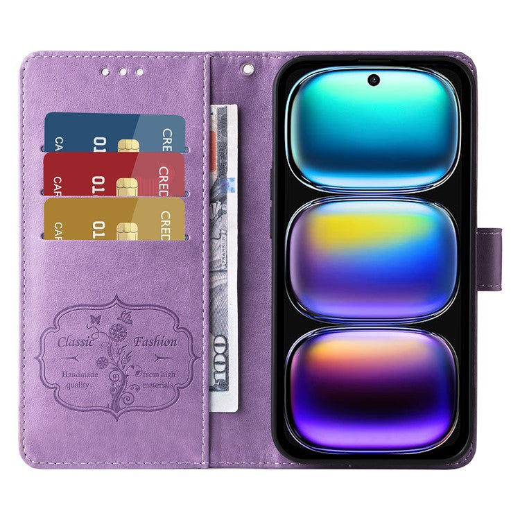 For Infinix Hot 50i 4G / Smart 9 4G Leather Case Butterfly Floral Imprint Wallet Stand Cover - Purple