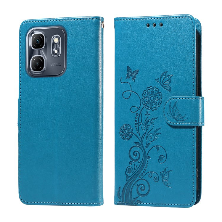 For Infinix Hot 50i 4G / Smart 9 4G Leather Case Butterfly Floral Imprint Wallet Stand Cover - Blue