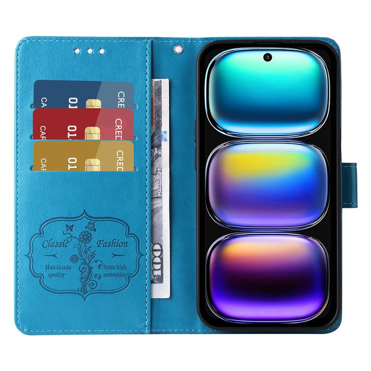 For Infinix Hot 50i 4G / Smart 9 4G Leather Case Butterfly Floral Imprint Wallet Stand Cover - Blue