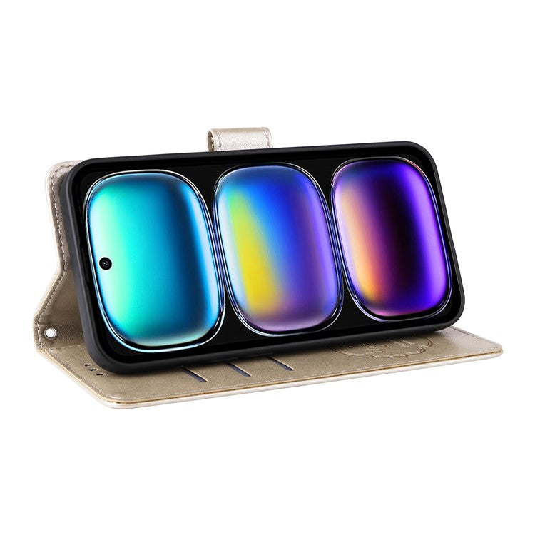 For Infinix Hot 50i 4G / Smart 9 4G Leather Case Butterfly Floral Imprint Wallet Stand Cover - Gold