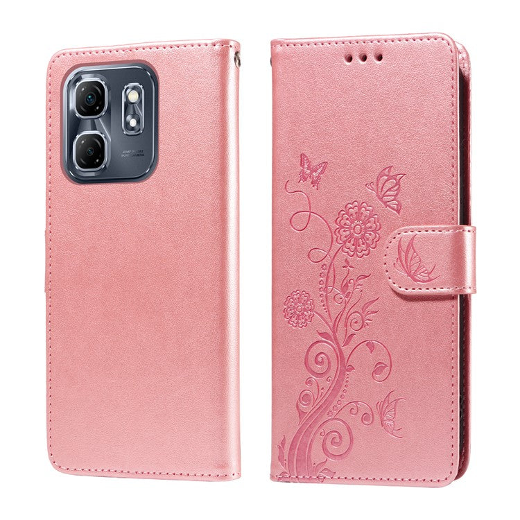 For Infinix Hot 50i 4G / Smart 9 4G Leather Case Butterfly Floral Imprint Wallet Stand Cover - Pink