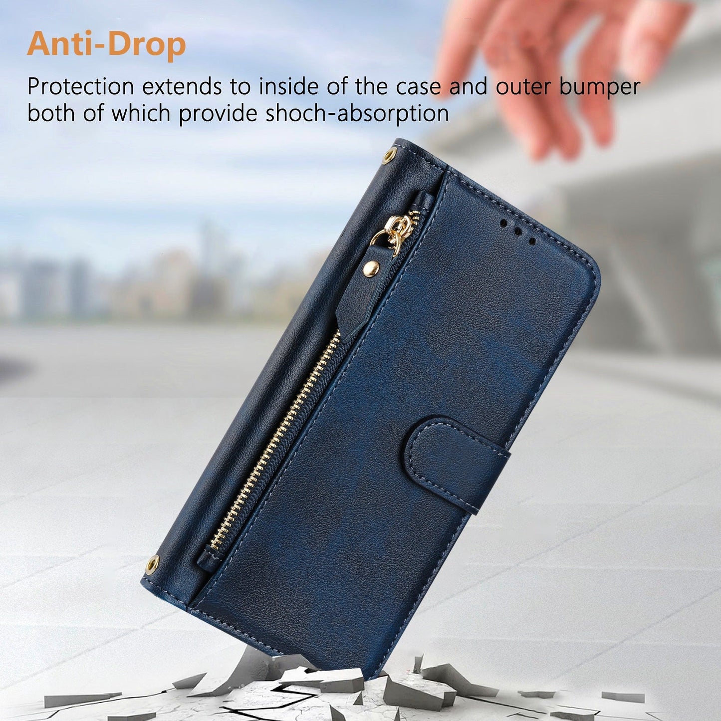 For OnePlus 13 Case Zipper Pocket Multiple Card Slots Leather Phone Cover - Blue