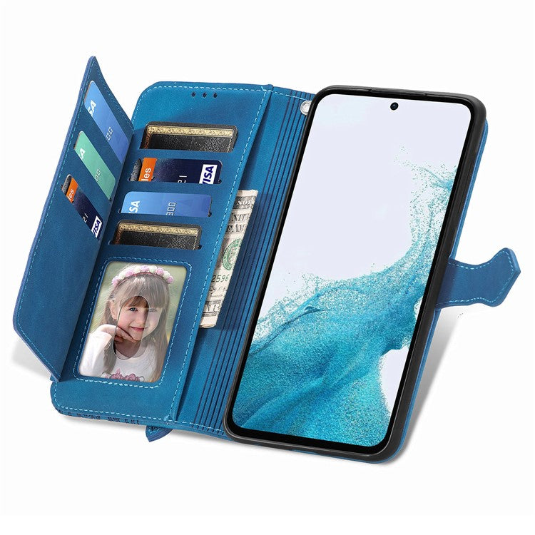 For Samsung Galaxy A36 5G / A56 5G Case Zipper Wallet PU Leather Flower Imprint Phone Cover - Blue