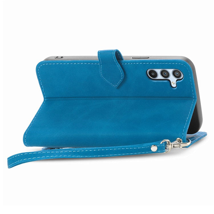 For Samsung Galaxy A36 5G / A56 5G Case Zipper Wallet PU Leather Flower Imprint Phone Cover - Blue