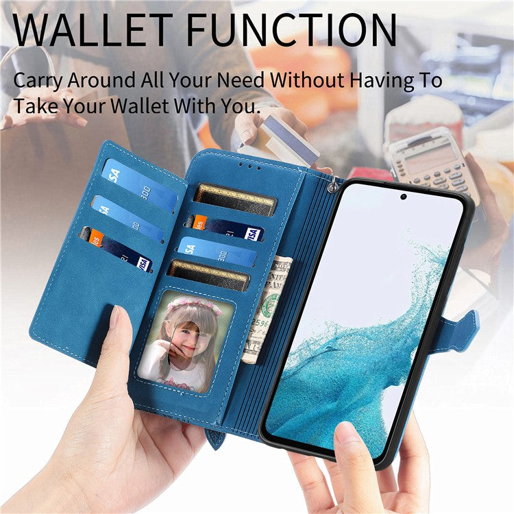 For Samsung Galaxy A36 5G / A56 5G Case Zipper Wallet PU Leather Flower Imprint Phone Cover - Blue