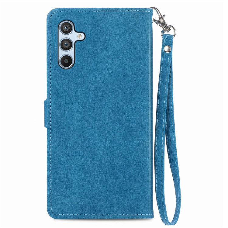 For Samsung Galaxy A36 5G / A56 5G Case Zipper Wallet PU Leather Flower Imprint Phone Cover - Blue