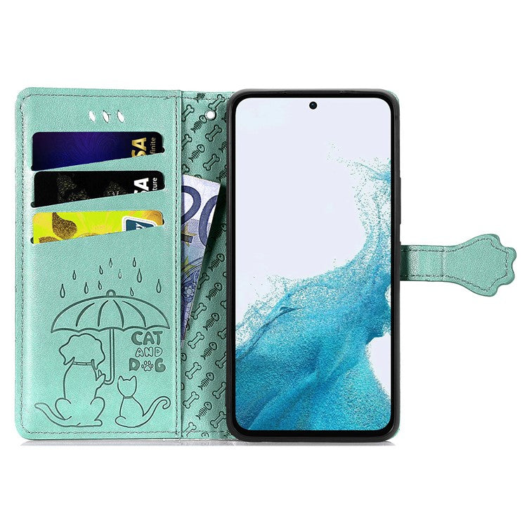 For Samsung Galaxy A36 5G / A56 5G Case Leather Wallet Flip Phone Cover Cute Cat Dog Pattern - Green