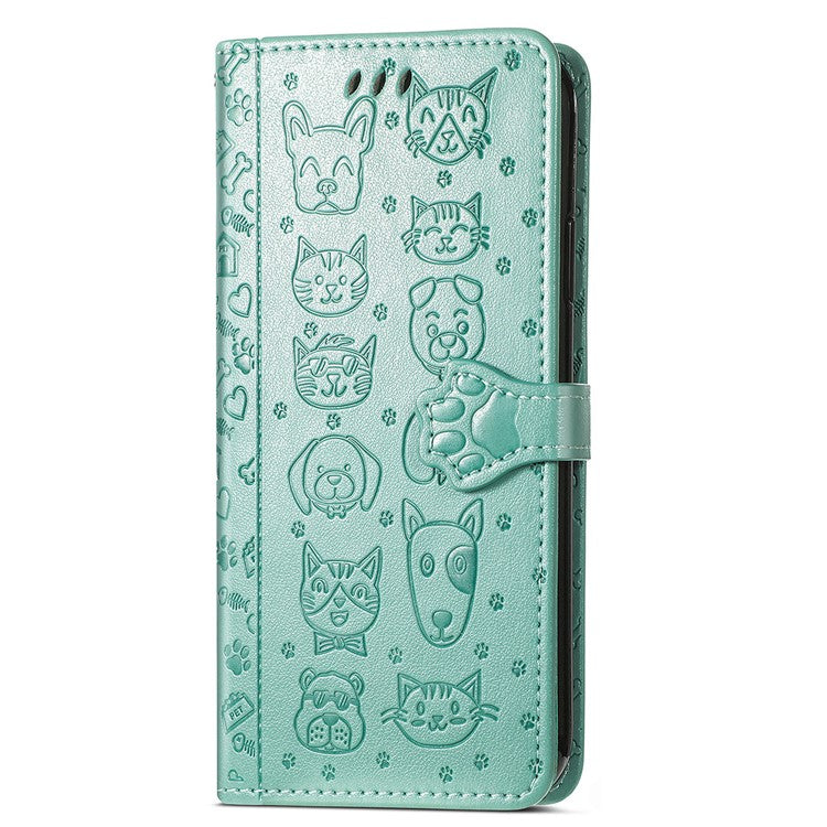 For Samsung Galaxy A36 5G / A56 5G Case Leather Wallet Flip Phone Cover Cute Cat Dog Pattern - Green