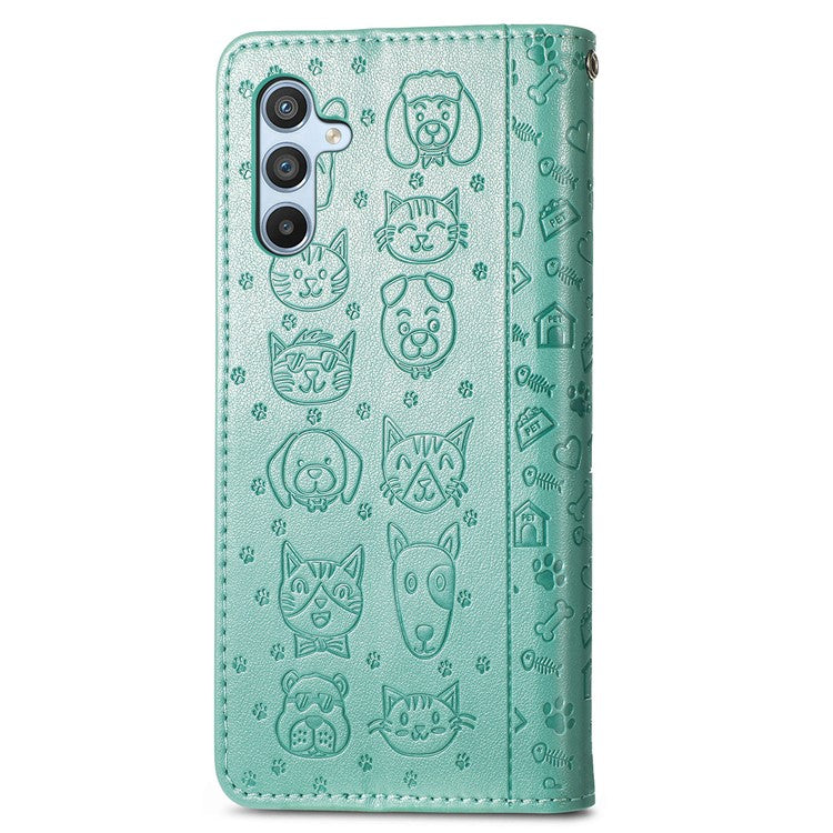 For Samsung Galaxy A36 5G / A56 5G Case Leather Wallet Flip Phone Cover Cute Cat Dog Pattern - Green