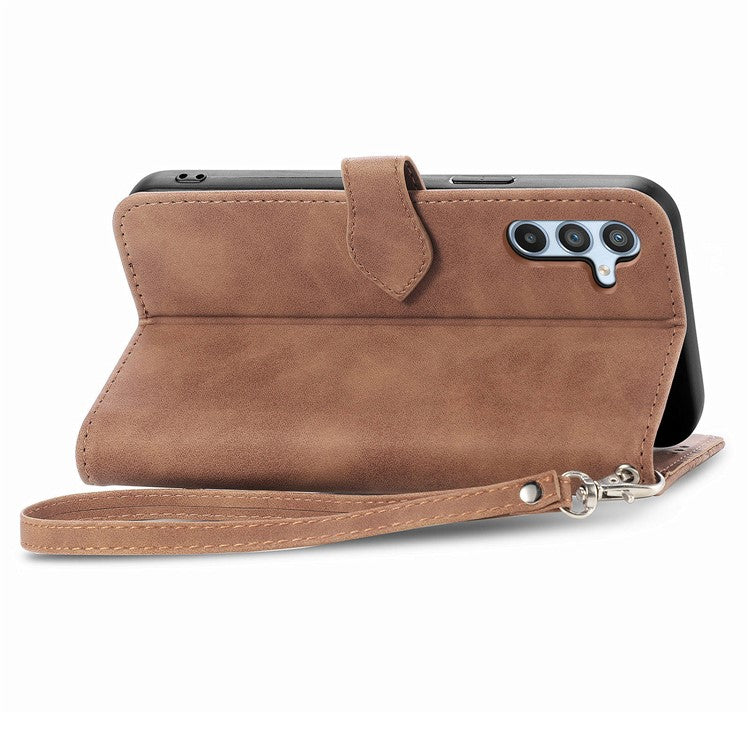 For Samsung Galaxy A36 5G / A56 5G Case Zipper Wallet PU Leather Flower Imprint Phone Cover - Brown