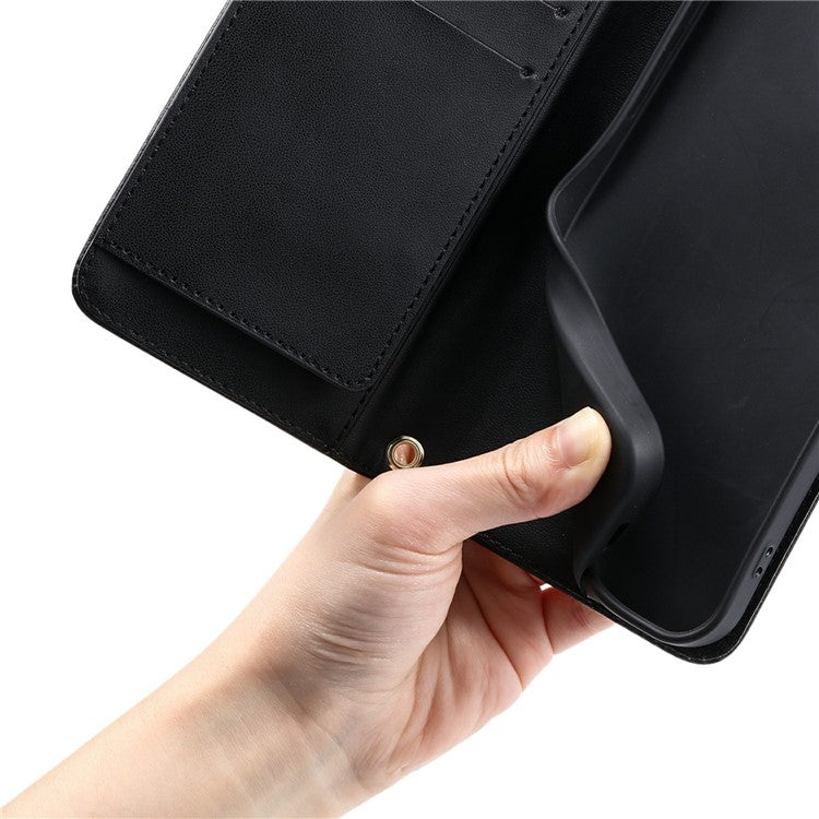 For iPhone 16 Plus Crossbody Leather Case Ring Buckle Wallet Stand Rhombus Mobile Cover - Black