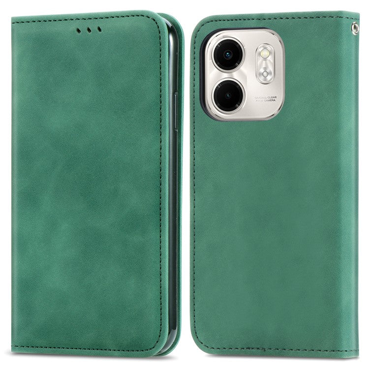 For Infinix Smart 9 4G Case Skin Touch Feeling Leather Card Holder Phone Cover Magnetic Absorption - Green