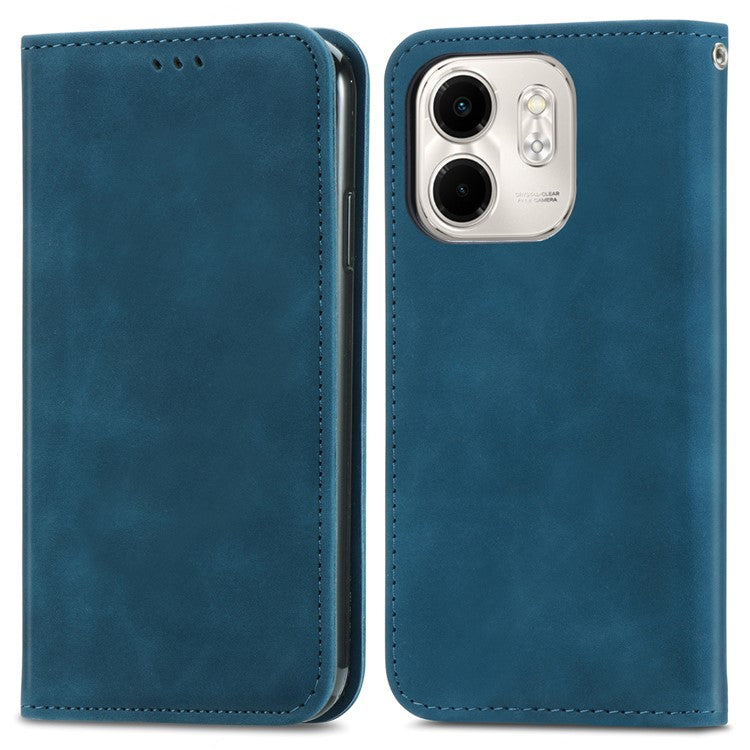 For Infinix Smart 9 4G Case Skin Touch Feeling Leather Card Holder Phone Cover Magnetic Absorption - Dark Blue