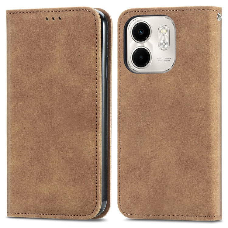 For Infinix Smart 9 4G Case Skin Touch Feeling Leather Card Holder Phone Cover Magnetic Absorption - Brown