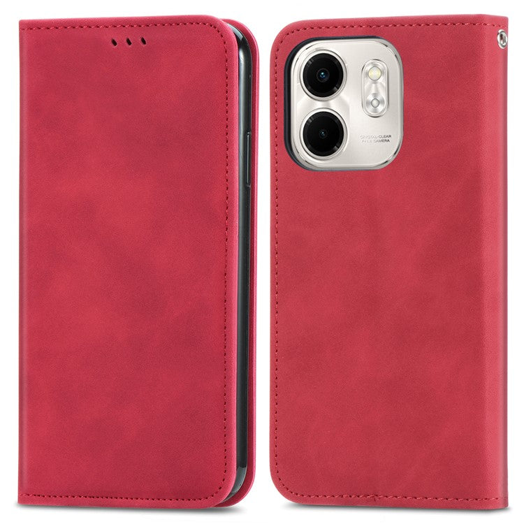 For Infinix Smart 9 4G Case Skin Touch Feeling Leather Card Holder Phone Cover Magnetic Absorption - Red