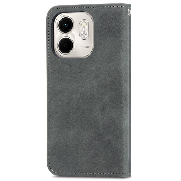 For Infinix Smart 9 4G Case Skin Touch Feeling Leather Card Holder Phone Cover Magnetic Absorption - Grey