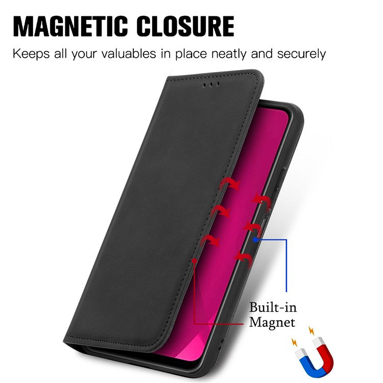 For Infinix Smart 9 4G Case Skin Touch Feeling Leather Card Holder Phone Cover Magnetic Absorption - Black