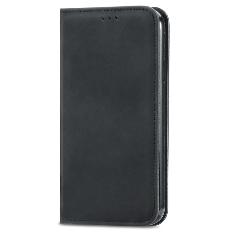 For Infinix Smart 9 4G Case Skin Touch Feeling Leather Card Holder Phone Cover Magnetic Absorption - Black