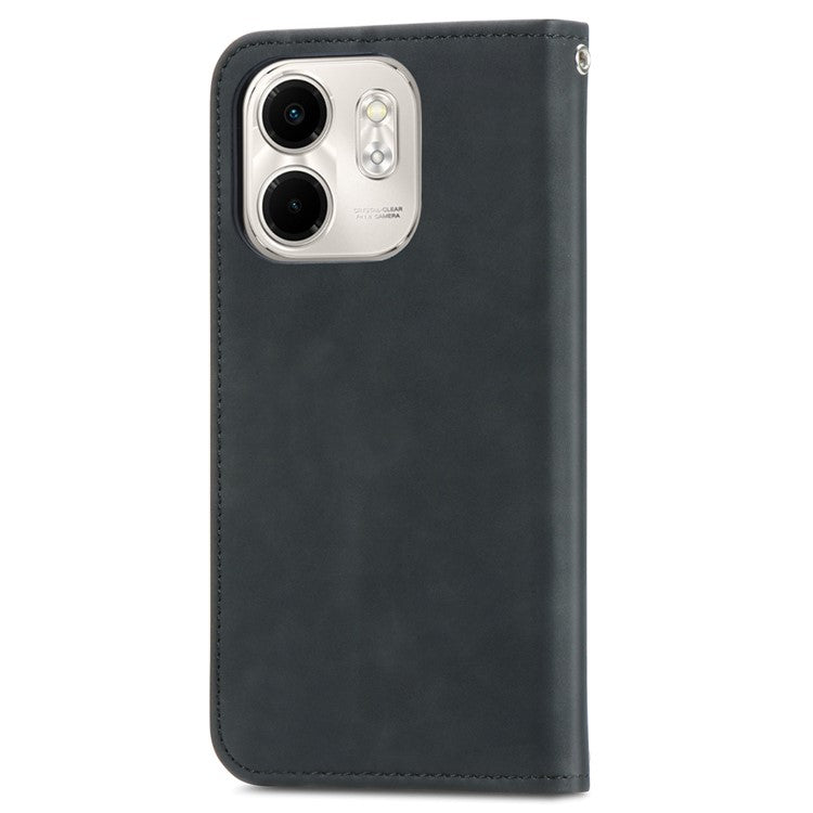 For Infinix Smart 9 4G Case Skin Touch Feeling Leather Card Holder Phone Cover Magnetic Absorption - Black