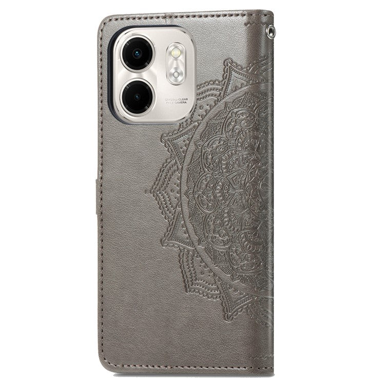 For Infinix Smart 9 4G Wallet Case Mandala Flower Leather Phone Cover Stand View - Grey