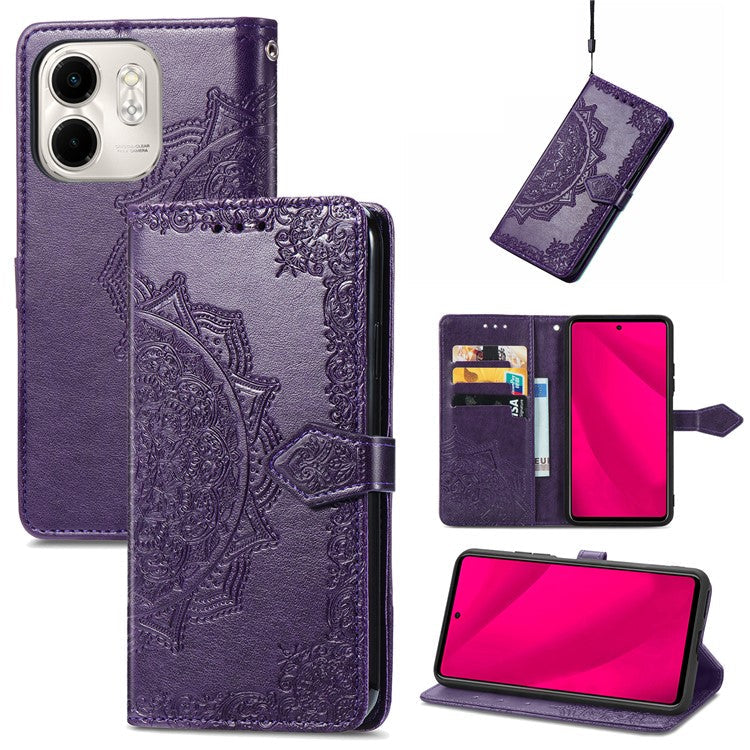 For Infinix Smart 9 4G Wallet Case Mandala Flower Leather Phone Cover Stand View - Purple
