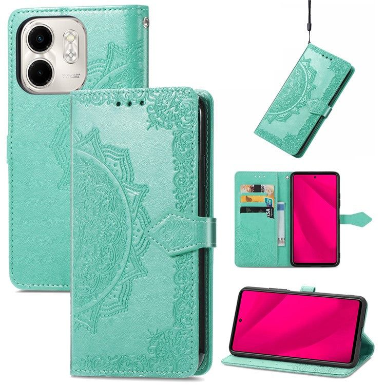 For Infinix Smart 9 4G Wallet Case Mandala Flower Leather Phone Cover Stand View - Green