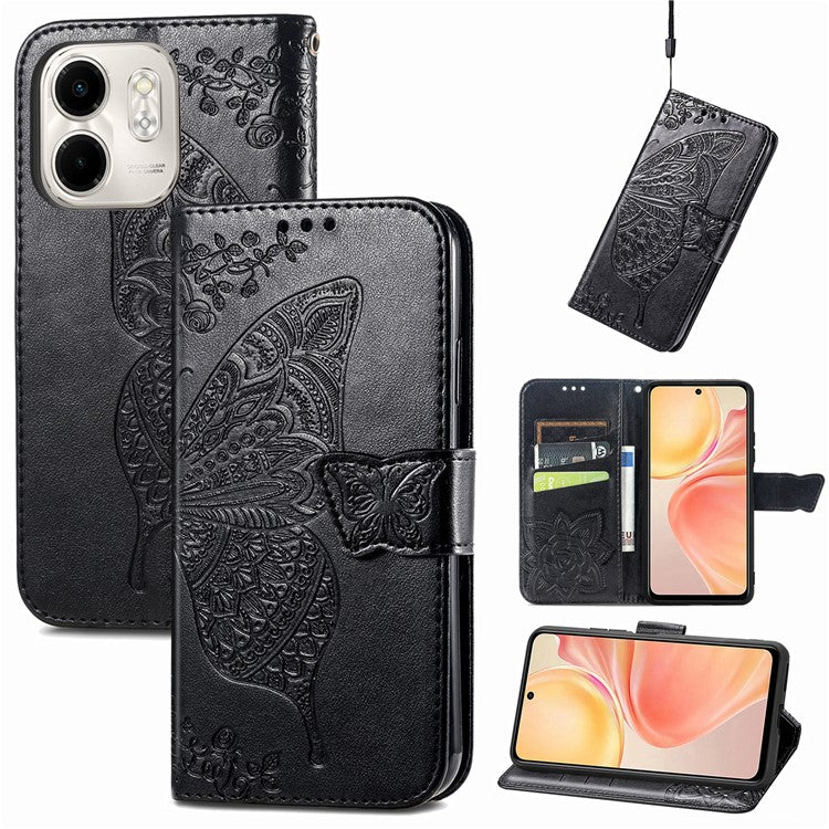For Infinix Smart 9 4G Case PU Leather Wallet Phone Cover Butterfly Pattern - Black