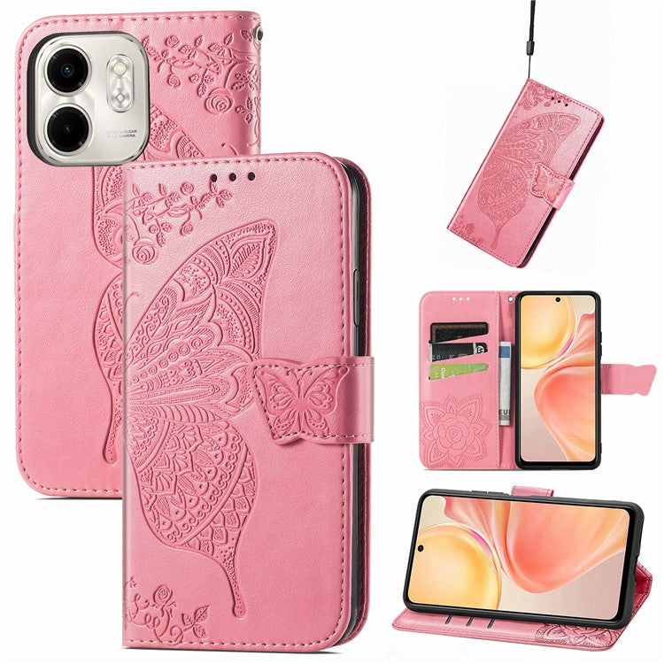 For Infinix Smart 9 4G Case PU Leather Wallet Phone Cover Butterfly Pattern - Pink