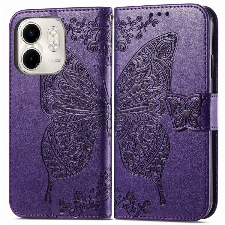 For Infinix Smart 9 4G Case PU Leather Wallet Phone Cover Butterfly Pattern - Dark Purple