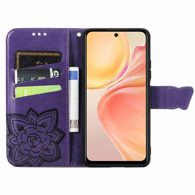 For Infinix Smart 9 4G Case PU Leather Wallet Phone Cover Butterfly Pattern - Dark Purple