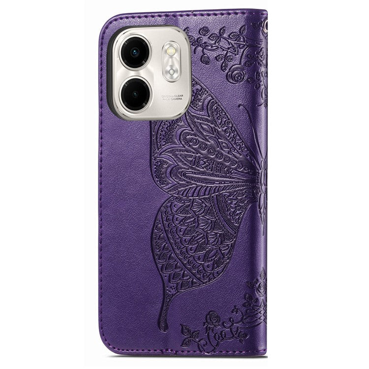 For Infinix Smart 9 4G Case PU Leather Wallet Phone Cover Butterfly Pattern - Dark Purple