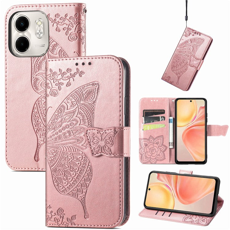 For Infinix Smart 9 4G Case PU Leather Wallet Phone Cover Butterfly Pattern - Rose Gold