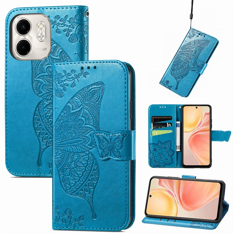 For Infinix Smart 9 4G Case PU Leather Wallet Phone Cover Butterfly Pattern - Blue