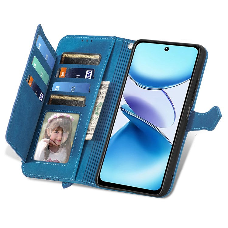 For Infinix Smart 9 4G Case Zipper Wallet PU Leather Flower Imprint Phone Cover - Blue