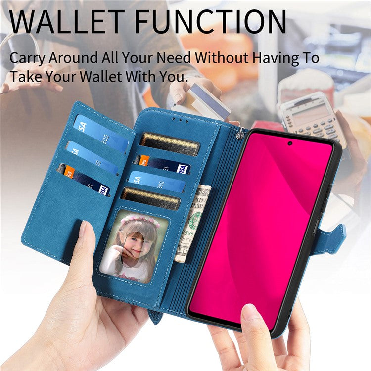 For Infinix Smart 9 4G Case Zipper Wallet PU Leather Flower Imprint Phone Cover - Blue