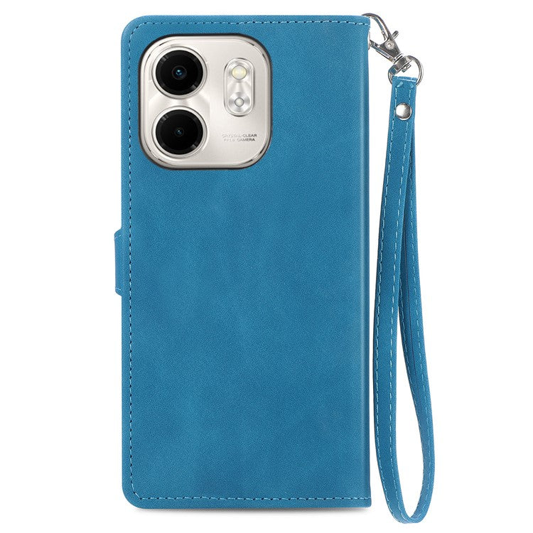 For Infinix Smart 9 4G Case Zipper Wallet PU Leather Flower Imprint Phone Cover - Blue