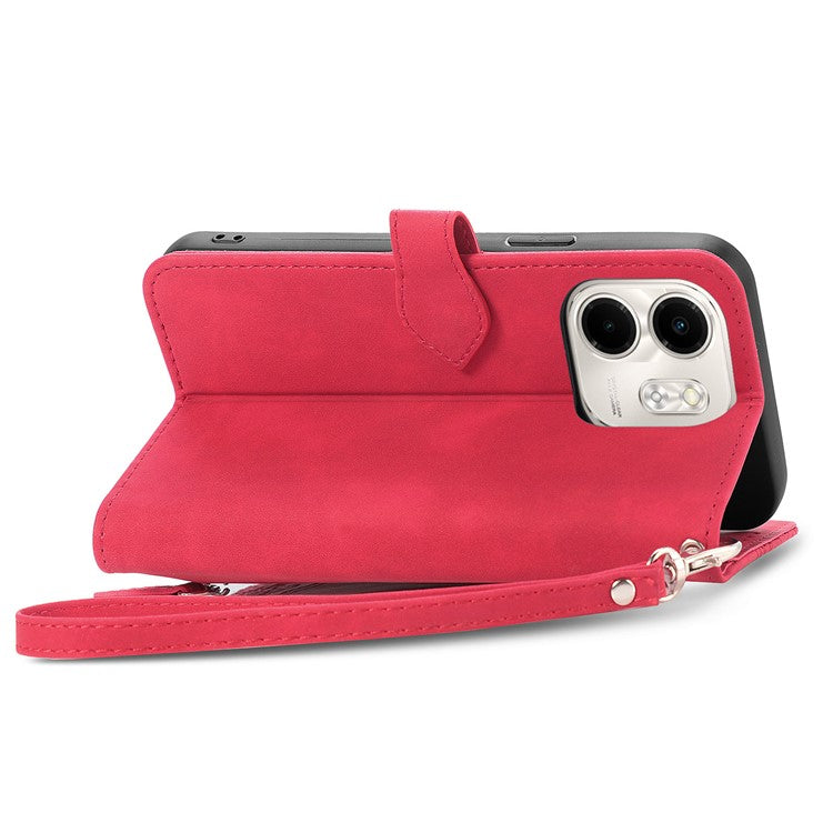 For Infinix Smart 9 4G Case Zipper Wallet PU Leather Flower Imprint Phone Cover - Red