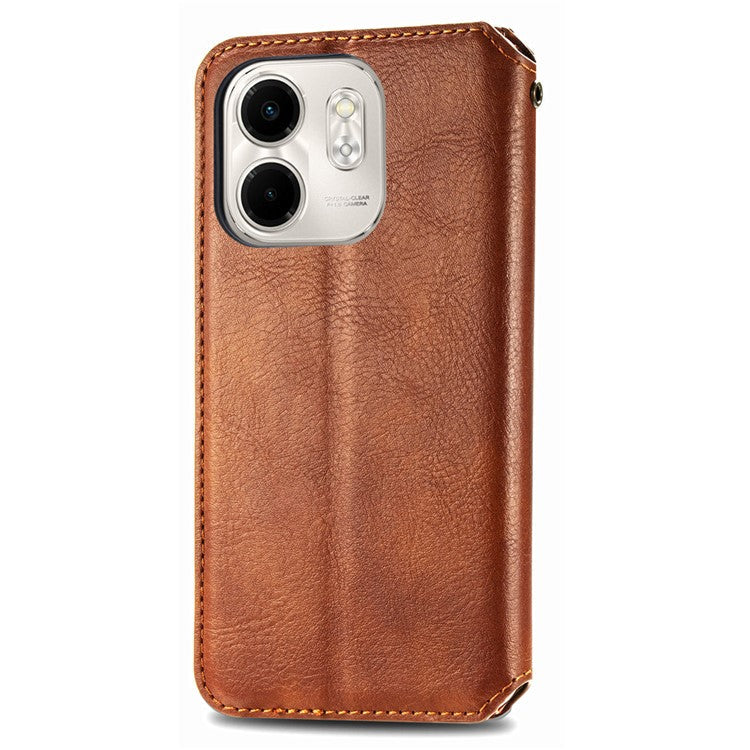 For Infinix Smart 9 4G Case Rhombus Imprint PU Leather Wallet Phone Cover - Brown