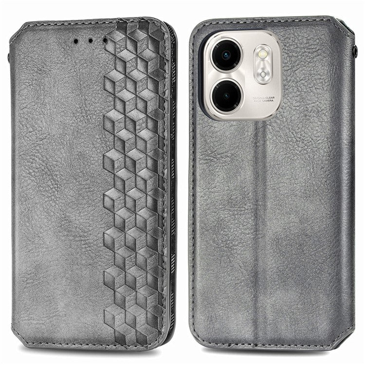 For Infinix Smart 9 4G Case Rhombus Imprint PU Leather Wallet Phone Cover - Grey