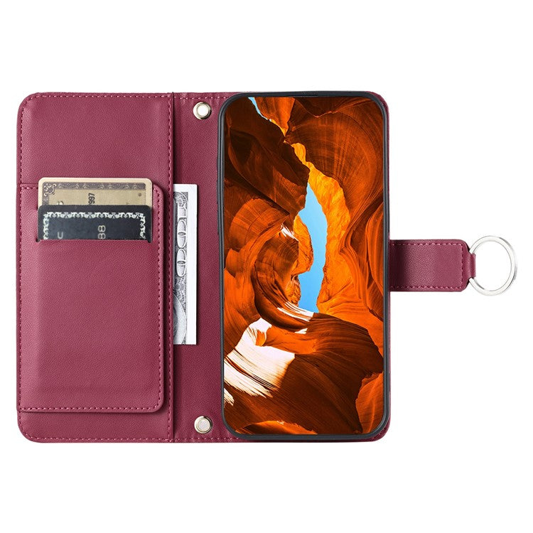 For Google Pixel 8 Crossbody Leather Case Ring Buckle Wallet Stand Rhombus Mobile Cover - Red