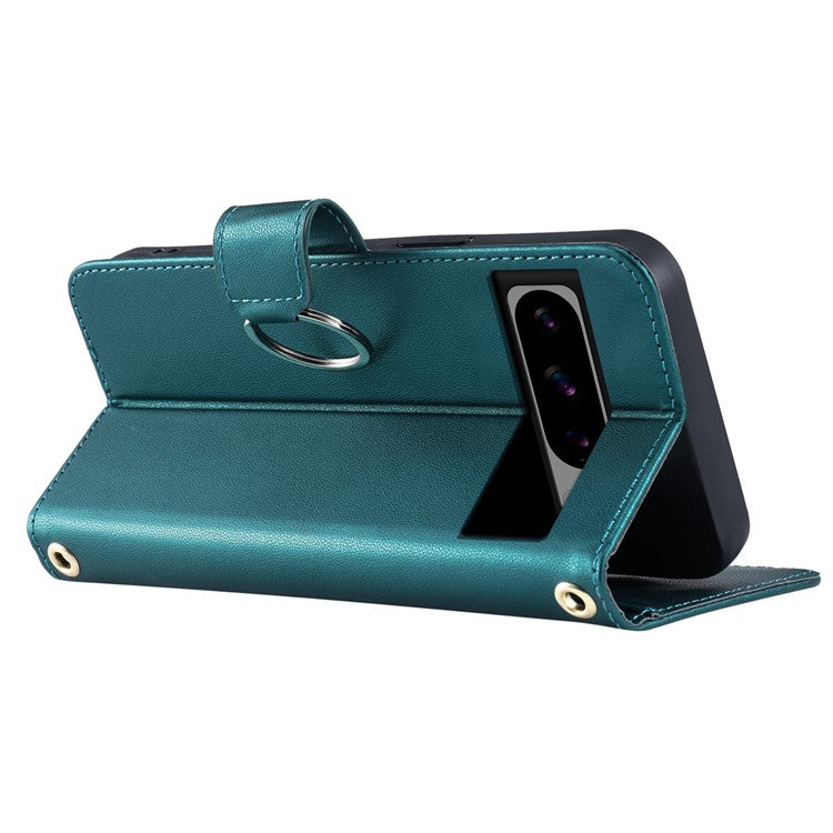 For Google Pixel 8 Pro Crossbody Leather Case Ring Buckle Wallet Stand Rhombus Mobile Cover - Green
