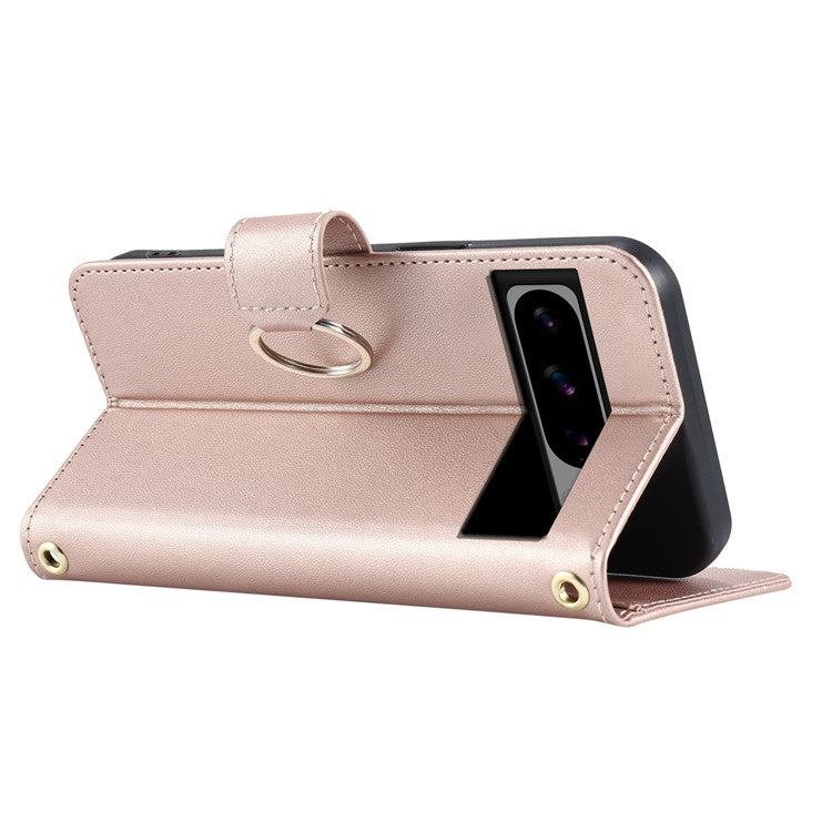 For Google Pixel 8 Pro Crossbody Leather Case Ring Buckle Wallet Stand Rhombus Mobile Cover - Rose Gold