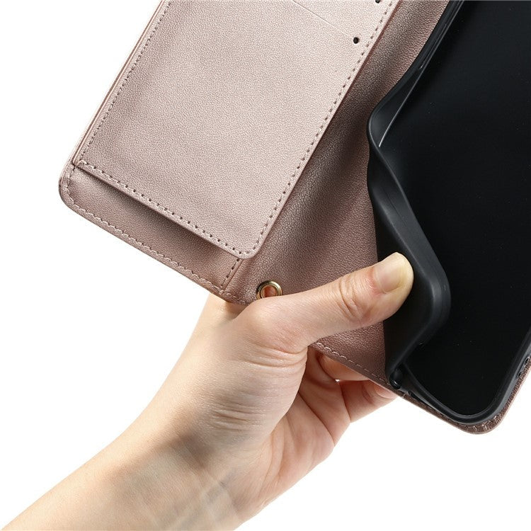 For Google Pixel 8 Pro Crossbody Leather Case Ring Buckle Wallet Stand Rhombus Mobile Cover - Rose Gold