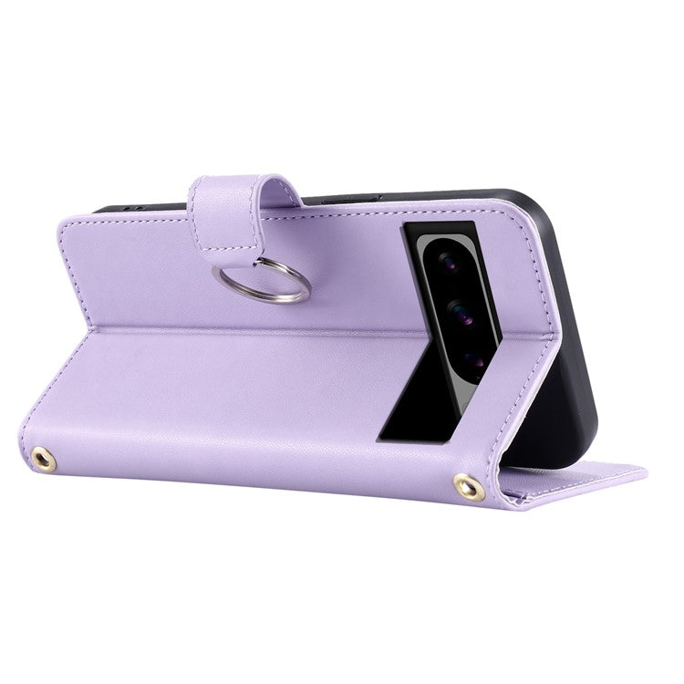 For Google Pixel 8 Pro Crossbody Leather Case Ring Buckle Wallet Stand Rhombus Mobile Cover - Purple