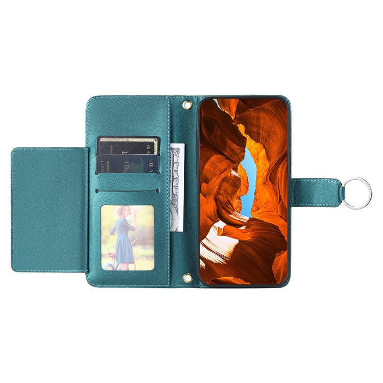 For Google Pixel 8a Crossbody Leather Case Ring Buckle Wallet Stand Rhombus Mobile Cover - Green
