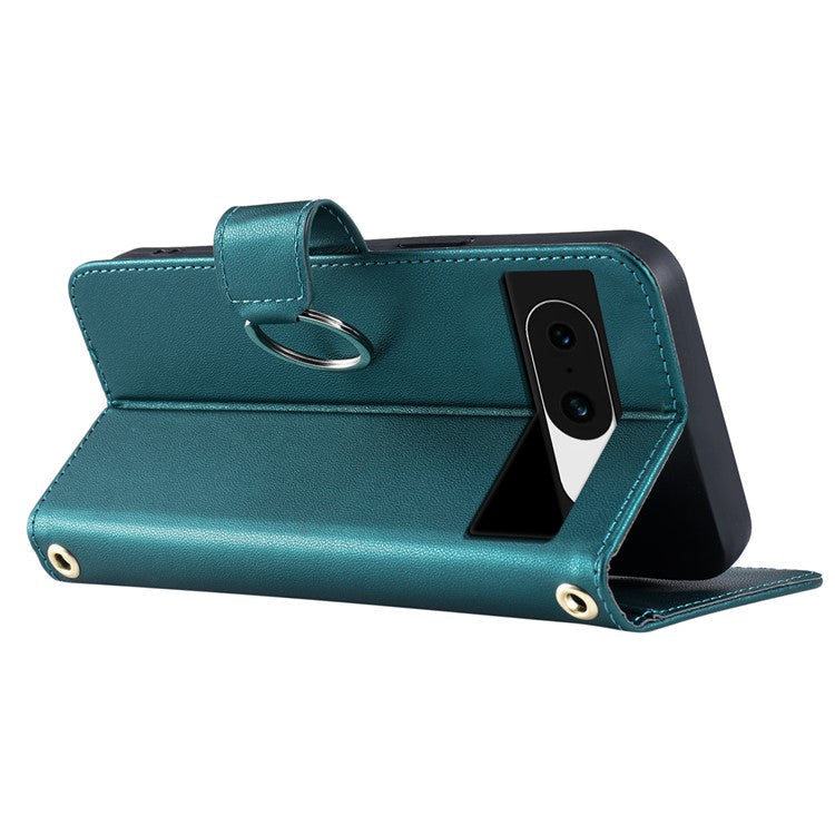 For Google Pixel 8a Crossbody Leather Case Ring Buckle Wallet Stand Rhombus Mobile Cover - Green