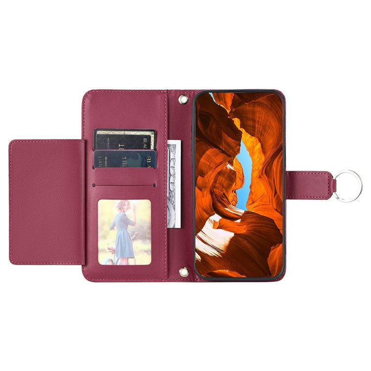 For Google Pixel 8a Crossbody Leather Case Ring Buckle Wallet Stand Rhombus Mobile Cover - Red