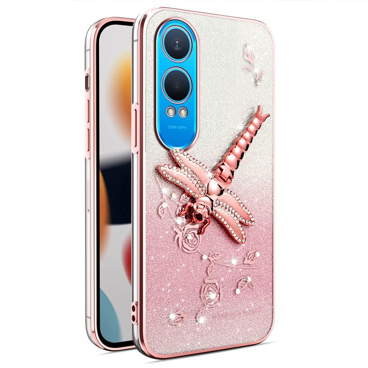 KADEM For OnePlus Nord CE4 Lite 5G Case Dragonfly Kickstand TPU Flowers Glitter Phone Cover - Pink