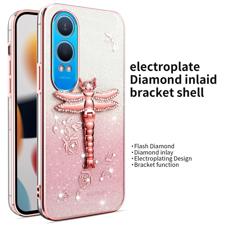 KADEM For OnePlus Nord CE4 Lite 5G Case Dragonfly Kickstand TPU Flowers Glitter Phone Cover - Pink