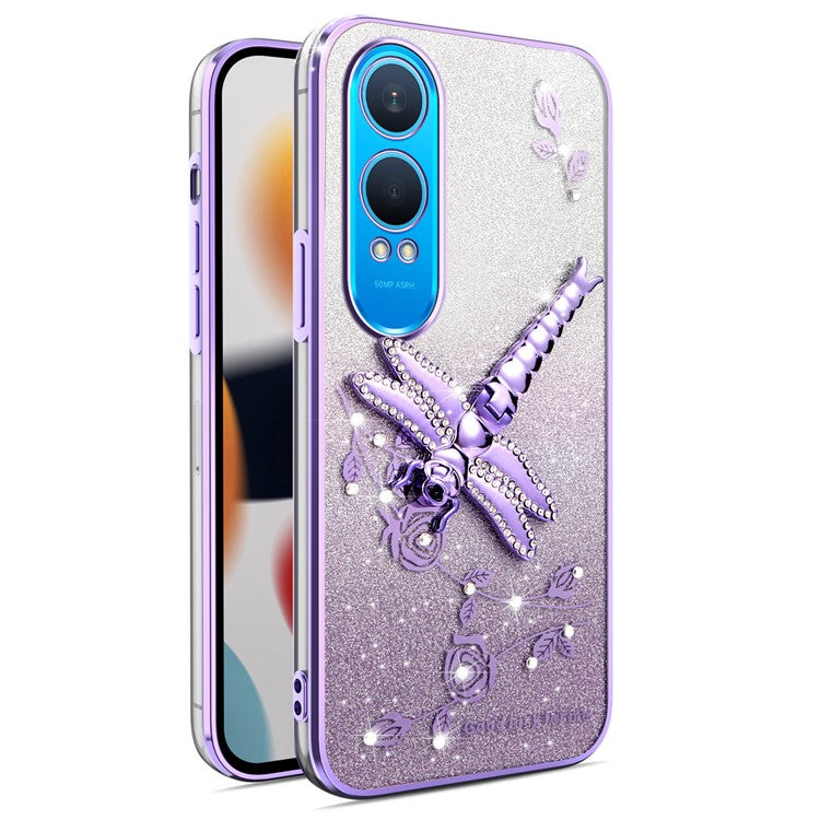KADEM For OnePlus Nord CE4 Lite 5G Case Dragonfly Kickstand TPU Flowers Glitter Phone Cover - Purple